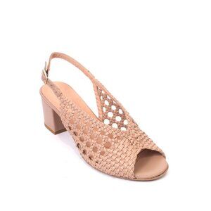 Vernissage 5609 Beige Woven Leather Heel Slingback Sandals Shoes
